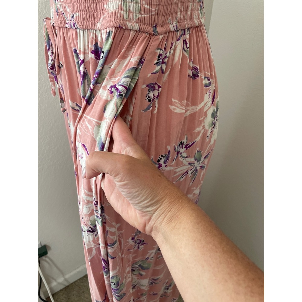 Xhilaration Women's Floral Smocked Maxi Dress Pockets Blush Pink Large - Picture 4 of 9